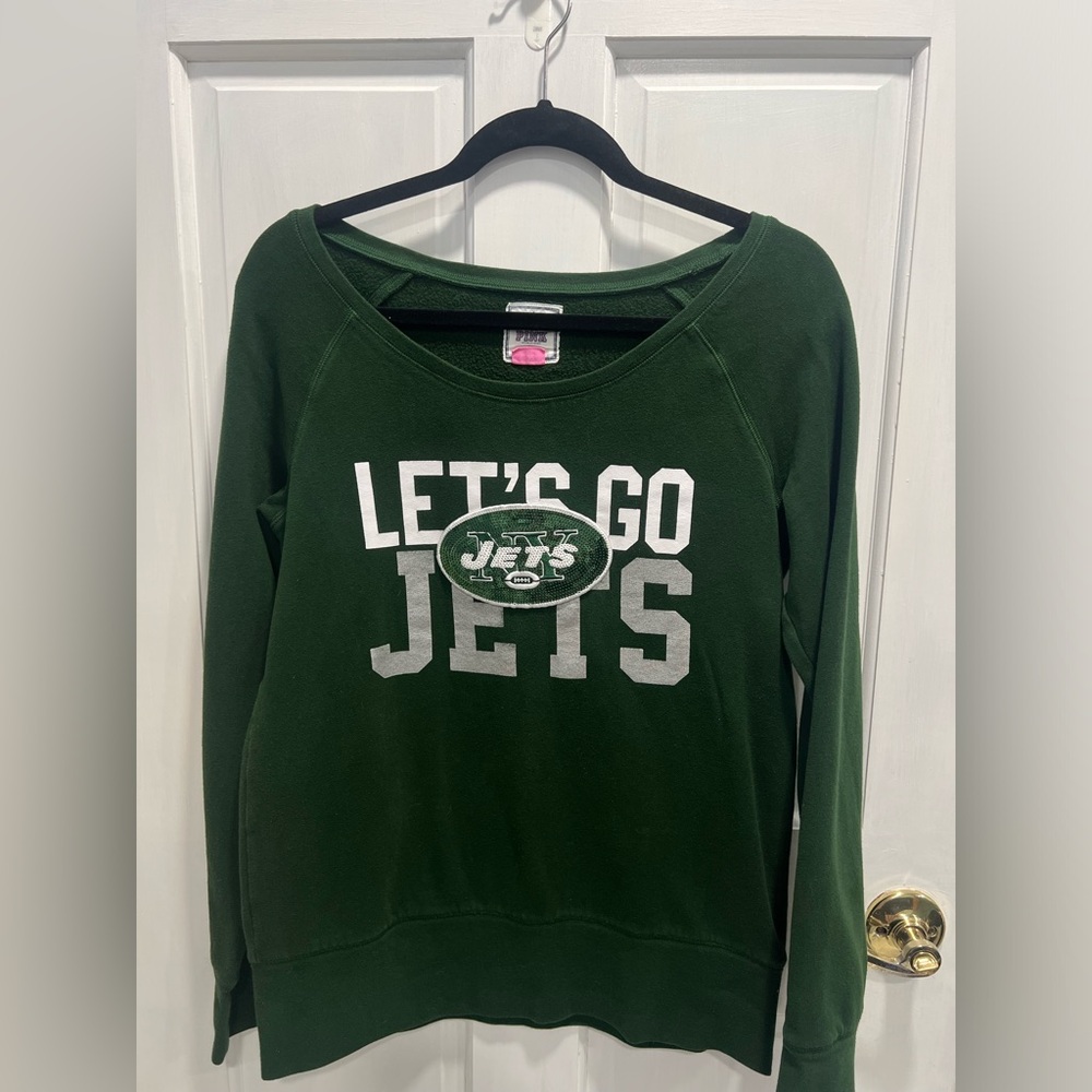 VICTORIAS SECRET PINK "Lets Go JETS" Sweatshirt SIZE MEDIUM Pre Owned